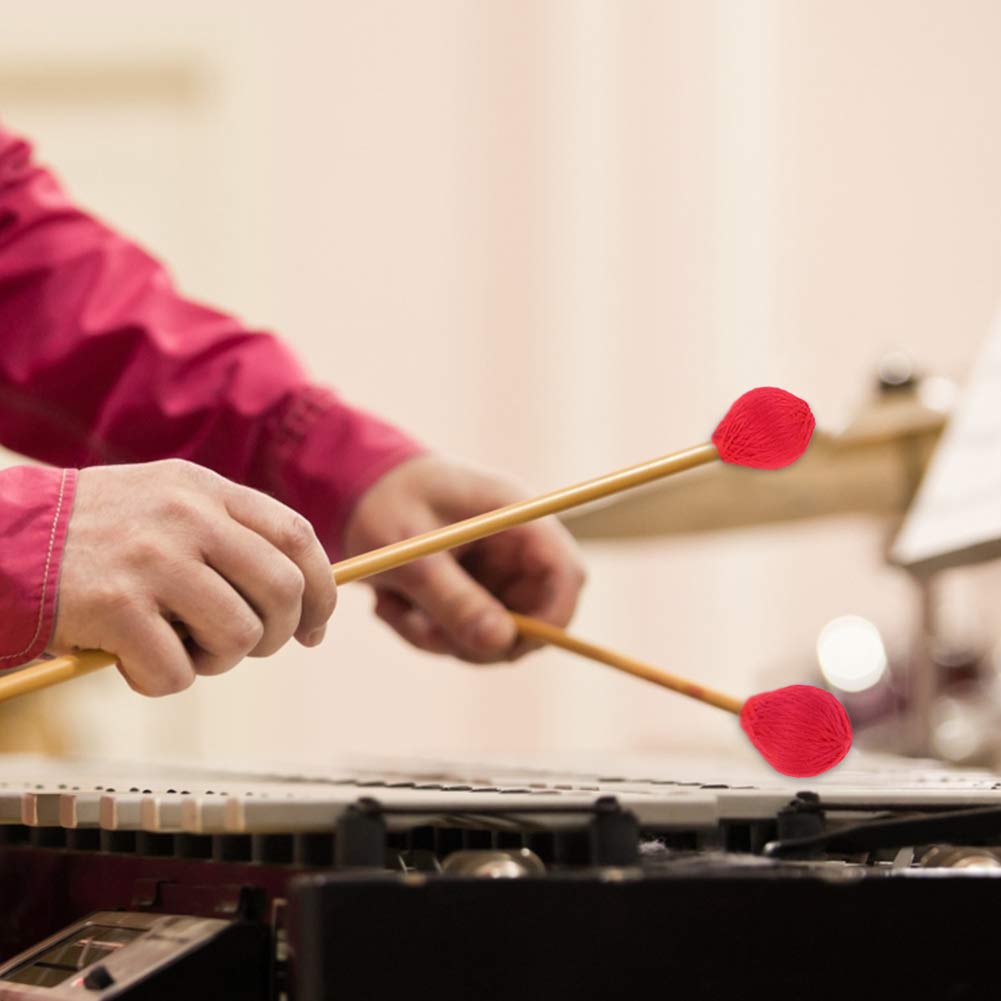 Paire de mailllets de Marimba en Bois, tête en Fil Rouge, Durable pour Percussion à claviers