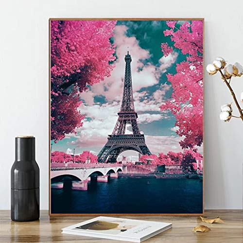 Karyees Pink Paris Paint by Numbers Kits Castle DIY Painting by Numbers Pink Paris DIY Canvas Painting by Numbers Acrylic Painting Kits Home Wall Decor Paint by Number Adult Kids Pink Paris16x20In