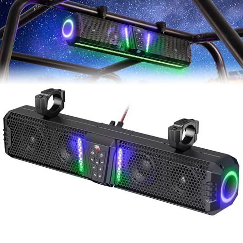 Image of KEMIMOTO 2025 Midnight 60 26-inch UTV Sound Bar Aluminum SxS Soundbar | IP66 Waterproof, Compatible with Polaris RZR Can-Am with 1- 2 inch Roll Bar, Golf Cart ATV Sound Bar, Speaker Wireless with RGB