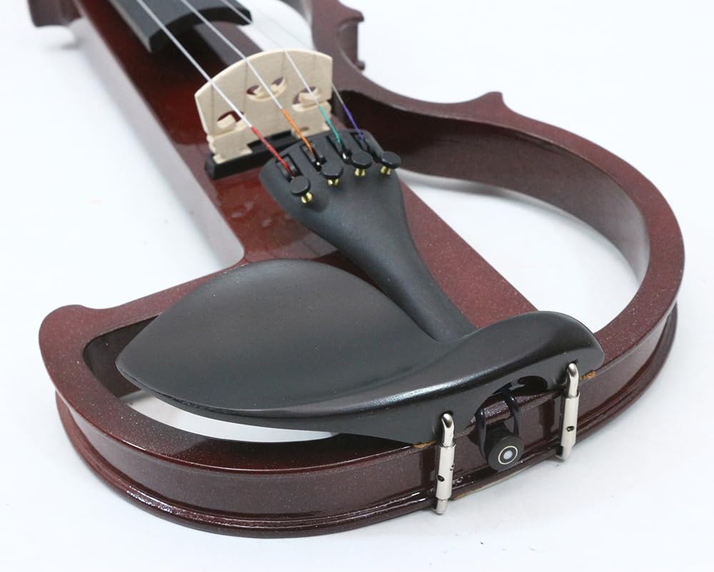 Violino elettrico 4/4 intero silenzioso in legno massello con accessori in ebano, con custodia, arco, cuffie, cavo, corde per studenti, principianti e adulti (Rosso vino), EV8 presa jack
