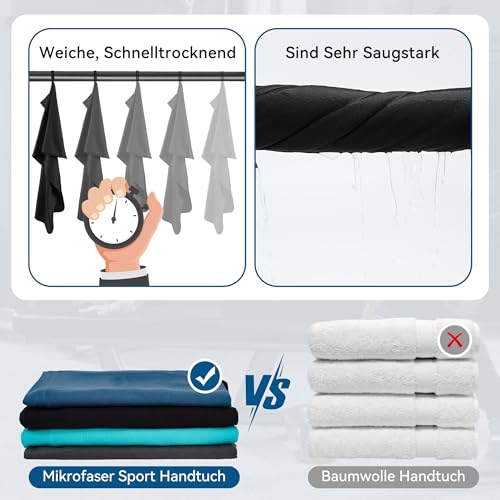 Novent Fitness Handtuch aus Mikrofaser 2er Set, 120x50cm Gym Handtuch mit Reißverschluss Tasche, Kompakt… – Ansicht 5