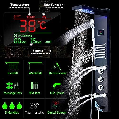 Panel de ducha BlackShower con cascada, pantalla de temperatura, masaje SPA y tres manetas - Acabado negro miniatura 2