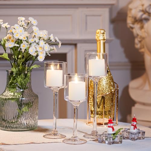 Glass Candleholders Tea Light Candle Holders Clear Wedding Weddings Hurricane Tall Elegant Ideal for Dining Party Home Decor Parties Table Settings Gifts Different Sizes (1 Set Small Clear) - Thumbnail 2
