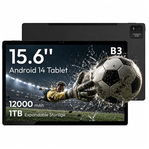 MESWAO 15.6 Inch Android 14 Tablet, 2026 Large Tablet with1080 IPS HD Display Big Screen, 8-Core, 6GB+128GB, Support 1TB TF Card, 12000mAh Long Lasting Battery for Movie/Work-Space Gray