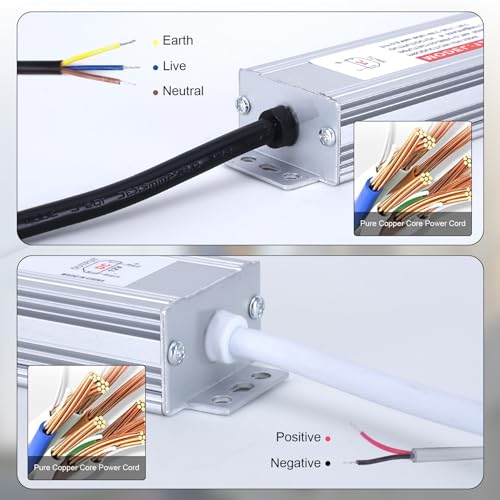 Image of QNNP LED Driver 60 Watts 24V DC Low Voltage Transformer Waterproof IP67 Power Supply Transformer Adapter AC 85V-265V to 24V DC, LED Power Supply for Indoor Outdoor Lighting