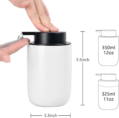 Miniatura 23 de BosilunLife Juego de Dispensadores de Jabón Espumoso - Dispensador de Jabón de Manos de Cerámica Albaricoque de Espuma de 12 onzas con Bomba a Bomba