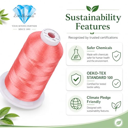 Image of Simthread 5500Yds /5000M 40WT Polyester Embroidery Thread Md Coral Pink S090 | High-yardage 5000M spool offers smooth feeding and stable 40WT polyester thread for home and commercial embroidery machines.