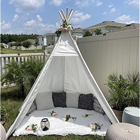 Betterhood 7' Large Teepee Tent for Adults, Play Tent with Carry Bag, 5 Sides Canvas Kids Teepee Tent Indoor & Outdoor Tents for Party, Wedding, Photo Prop, White Cover