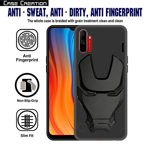 Image of COVERLY Official 3D Touch Feel Trending Avengers Logo Mask Soft Rugged Grip Silicone Iron Man Super Power Cartoon Movie Engraved Silicone Matte Back Cover for Realme C3 (6.53 inch) - Black