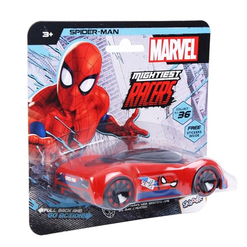 Image of SKOODLE Marvel Pull-Back Hyper Car for Kids - Spiderman Edition, Marvel Inspired Toy Cars with Sturdy and Long-Lasting Construction, Enhances Motor Skills and Fun Vehicle Toy for Gifting - Red