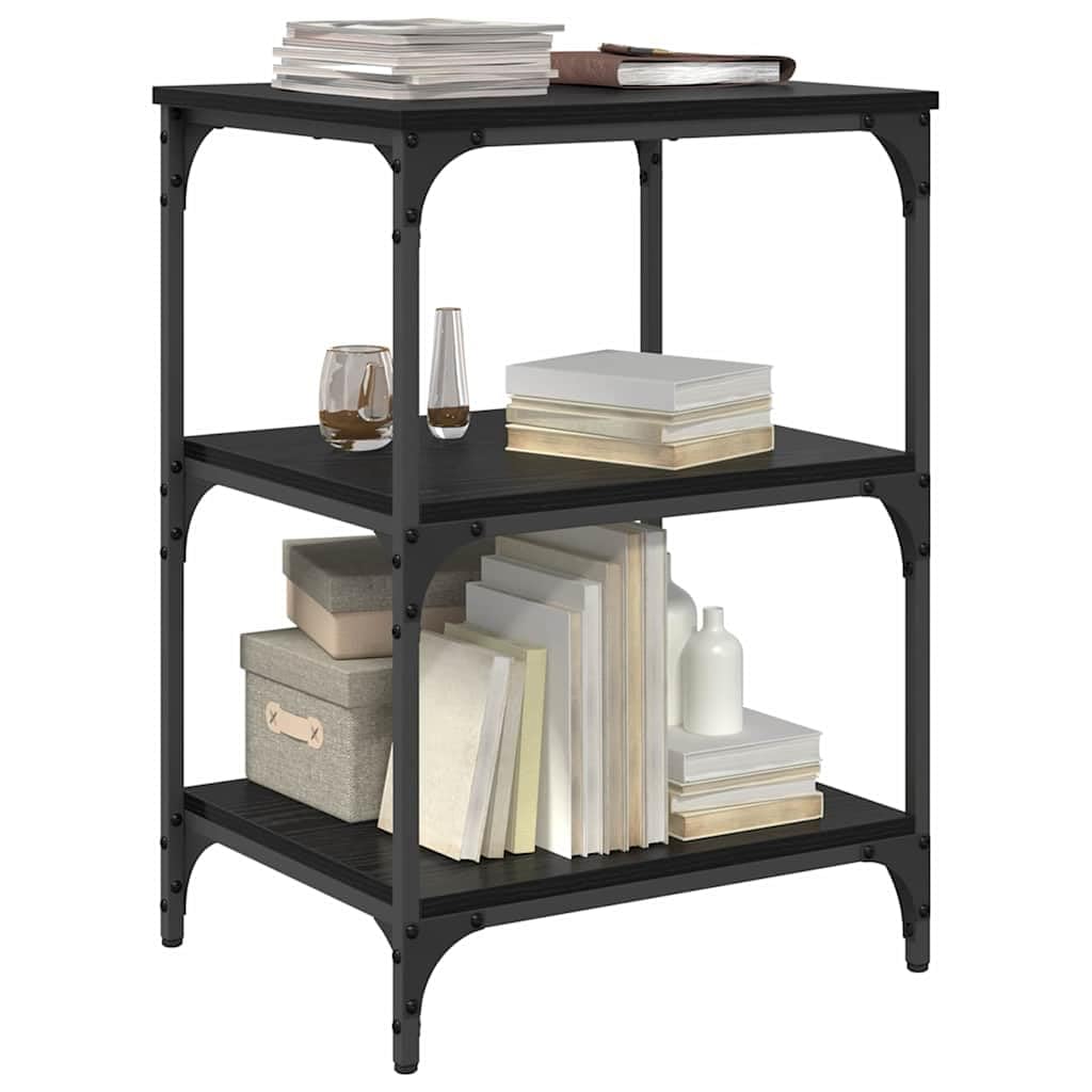 Druckerständer mit 3 Ablagen, Rollwagen für Drucker aus Holzwerkstoff, 50 x 41 x 75 cm, Schwarz Eichen-Optik für Home-Office