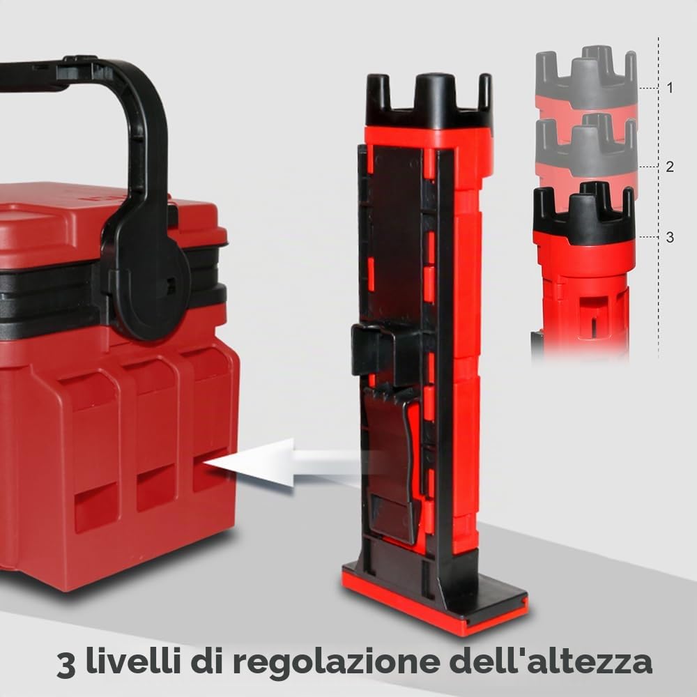 cassetta degli attrezzi portatile da pesca, scatola da pesca da viaggio, scatola con portabottiglie e supporti per canna da pesca