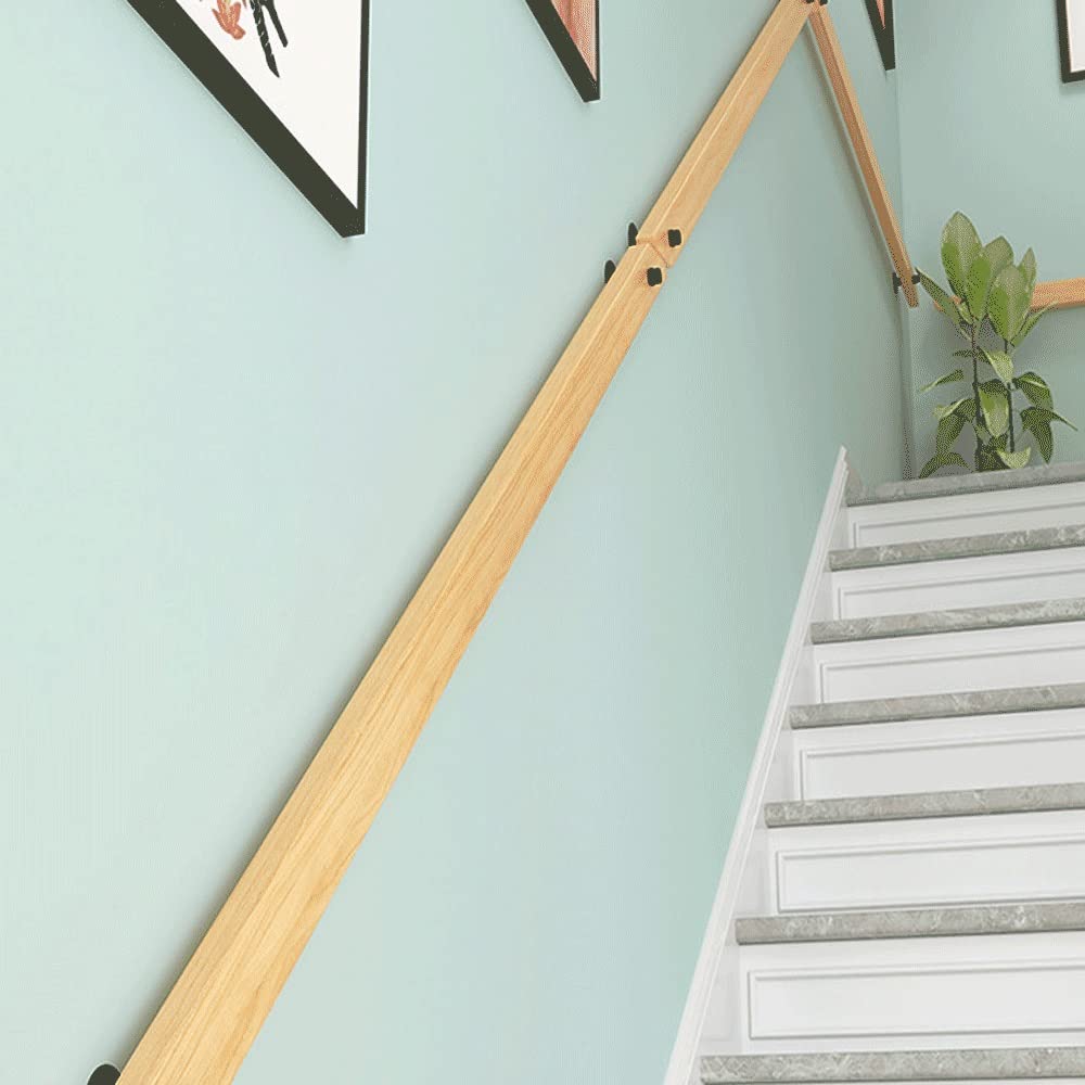 Gyeqxkt Wood Color Solid Wood Stair Railing Kit With Non Slip Banister And Wall Mounted Handrail For Indoor Loft Stairs 450Cm