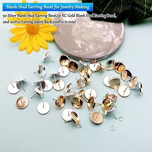Blank Stud Earring Bezel For Jewelry Making,Stud Earring Kit Includes 100Pcs Cup Post Earrings And 100Pcs Rubber Earring Back For Diy Jewelry Findings,Earring Supplies(Kc Gold,Silver) #TOP1