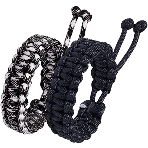 Jewever Paracord Survival Bracelets Braided Paracord Handmade Rope for Couples Men Women Adjustable Size (White with Black & Black)