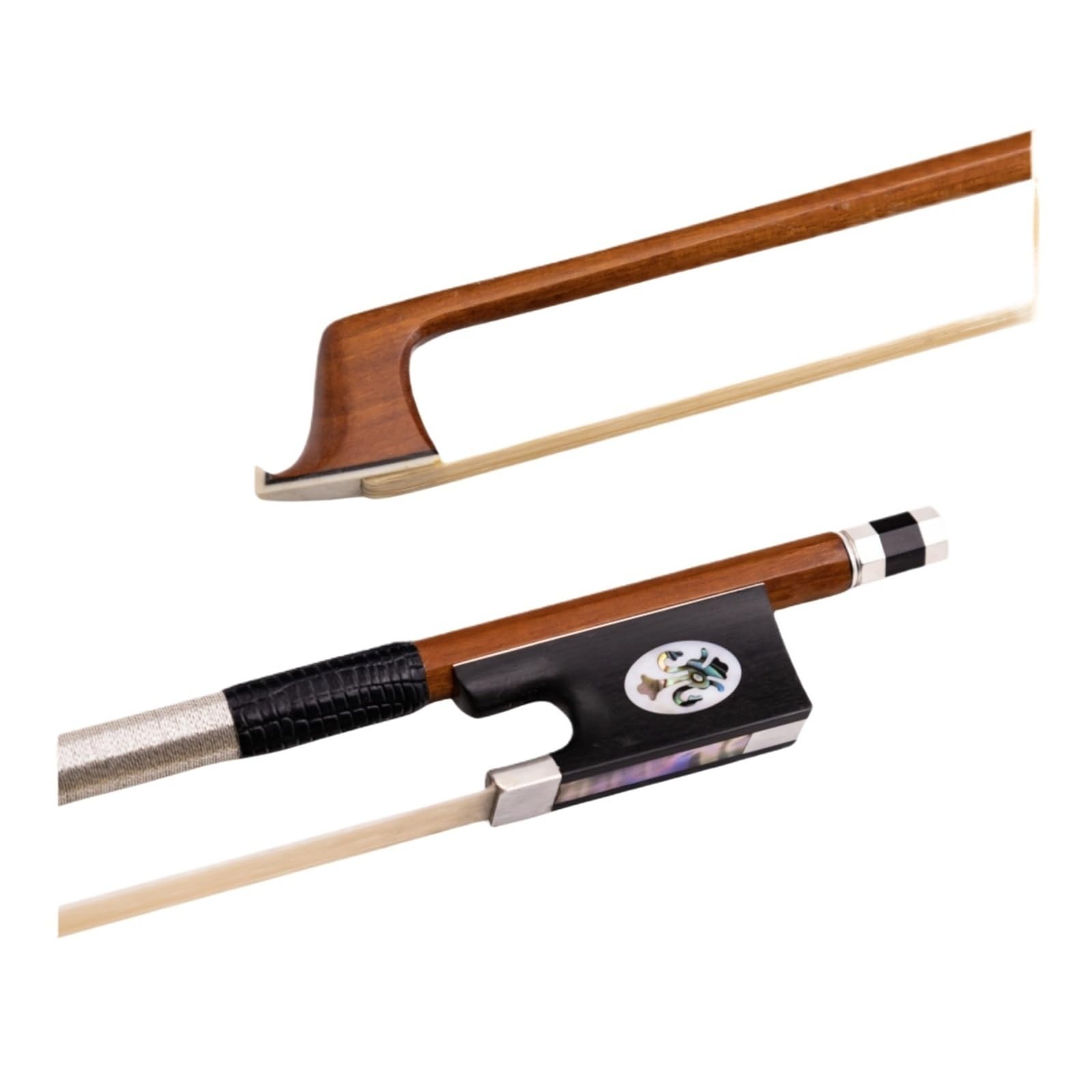 4/4 Arco da violino in legno Pernambuco Abalone Ebano Rana Arco da violino Argento Bastone rotondo Naturale Vero equiseto Parti di capelli di violino(Pernambuco 1)