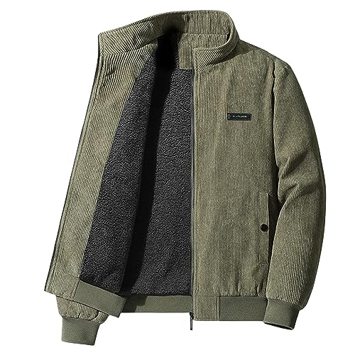 Mens Bomber Jacket Corduroy Fleece Jackets Full Zip Up Sherpa Winter Coat Vintage Trucker Shackets Coats with Pockets