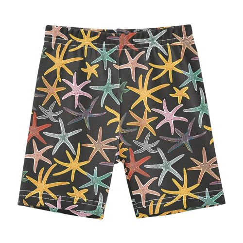 Ocean Colored Starfish Print Girls Shorts Elastic Waist Sports Shorts Girls Leggings Pants for 4-10 Years