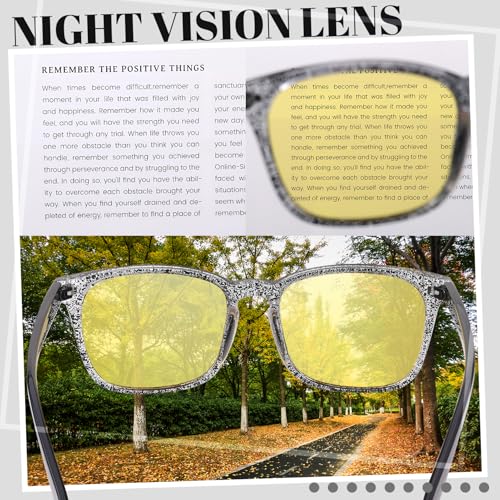 Image of Polarized Sunglasses for Women Men Night Vision Glasses Anti Glare | Yellow Anti Glare UV400 Lens, Lightweight Square Frame, for Day Night Use, Driving, Fishing, Cycling, Traveling