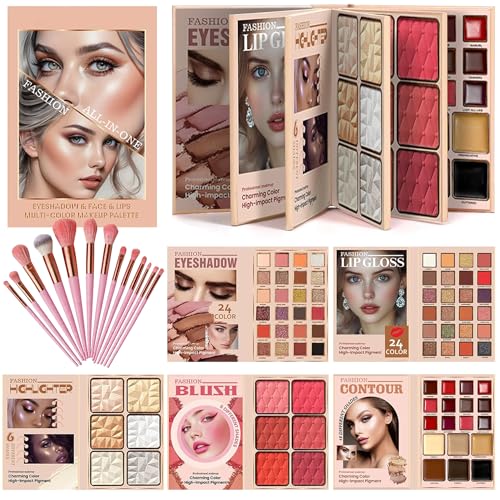 Palette de Maquillage Livre 5 Couches 78 Couleurs avec Pinceaux, Set Complet Visage 24 Fards à Paupières, 24 Gloss à Lèvres, 6 Blush, 18 Contours, 6 Enlumineurs, Kit...