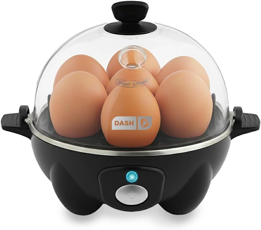 Dash Rapid Egg Cooker - Boiler, Poacher & Steamer - Includes Measuring & Recipe Guide - Dishwasher Safe - Holds 7 Eggs, Black Black 7 Eggs