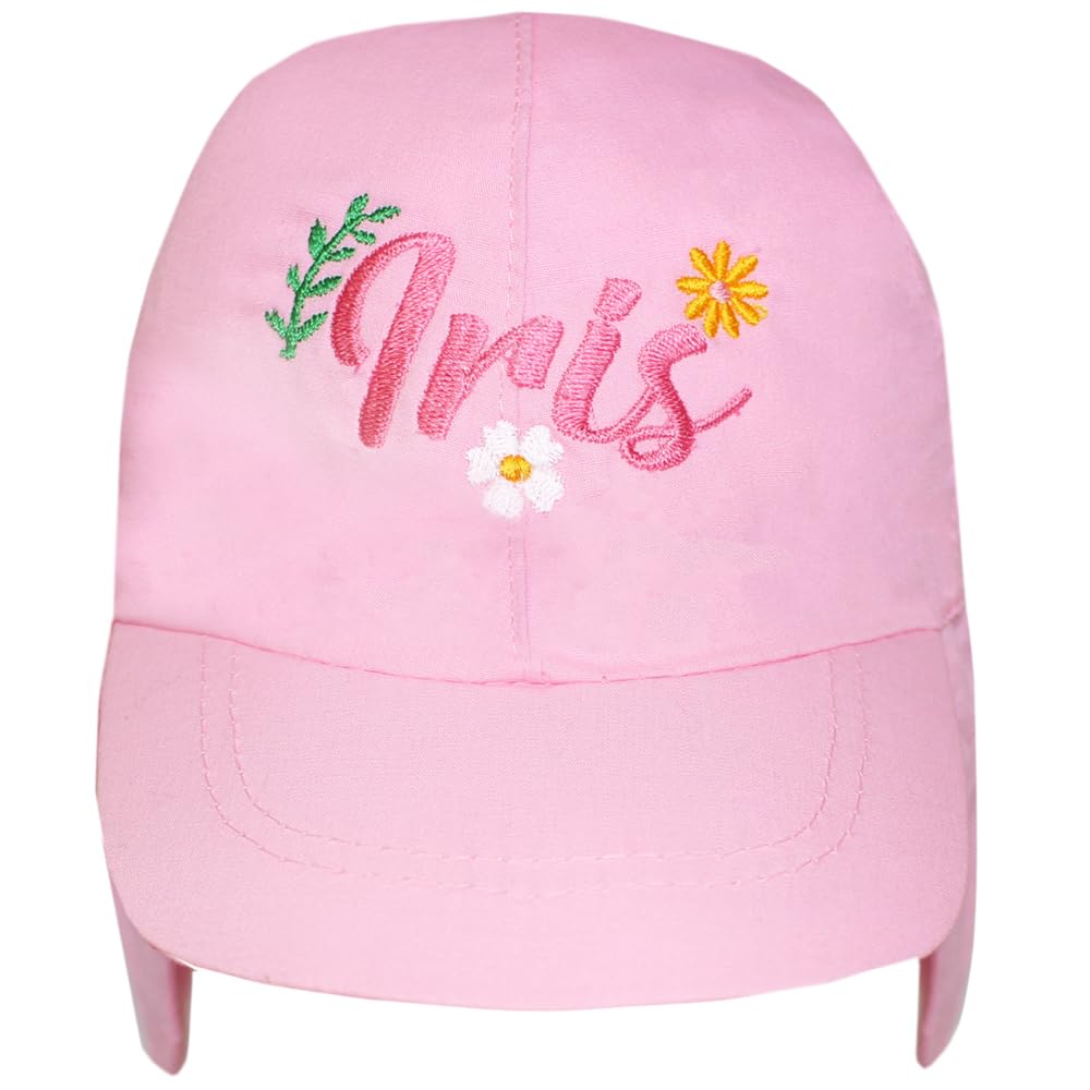 Teddyt's Girls Pink Personalised 'S Flower Boho Embroidered Legionnaire Sun Hat (Baby ) (Uk, Age, 12 Months, 18 Months, Standard, )