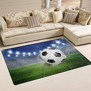 ZOEO Non Slip Area Rugs Green 3D Football Soccer Floor Mat Living Room Bedroom Carpets Doormats Home Decor 2×3