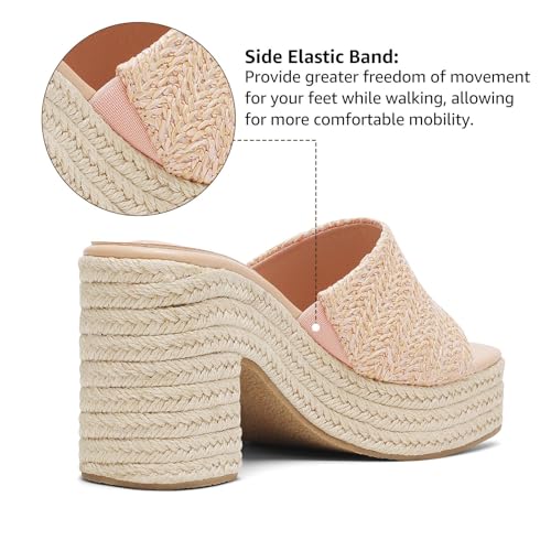 Image of Yavero Espadrille Platform Sandals For Women Raffia Chunky Heels Open Toe Bohemia Sandals for Vacation,Beach