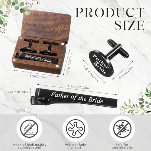 Image of Colingmill Father of the Bride Gift Dad of the Bridegroom Cufflinks Tie Clip Set with Engraved Wood Gift Box for Dad