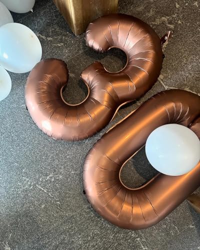 Image of Dark Brown Number Balloon 40 Inch, Coffee Brown 0 Number Balloons, 10 20 30 40 50 Numbers Balloon Chocolate Brown Birthday Decorations Party Supplies for Women Men