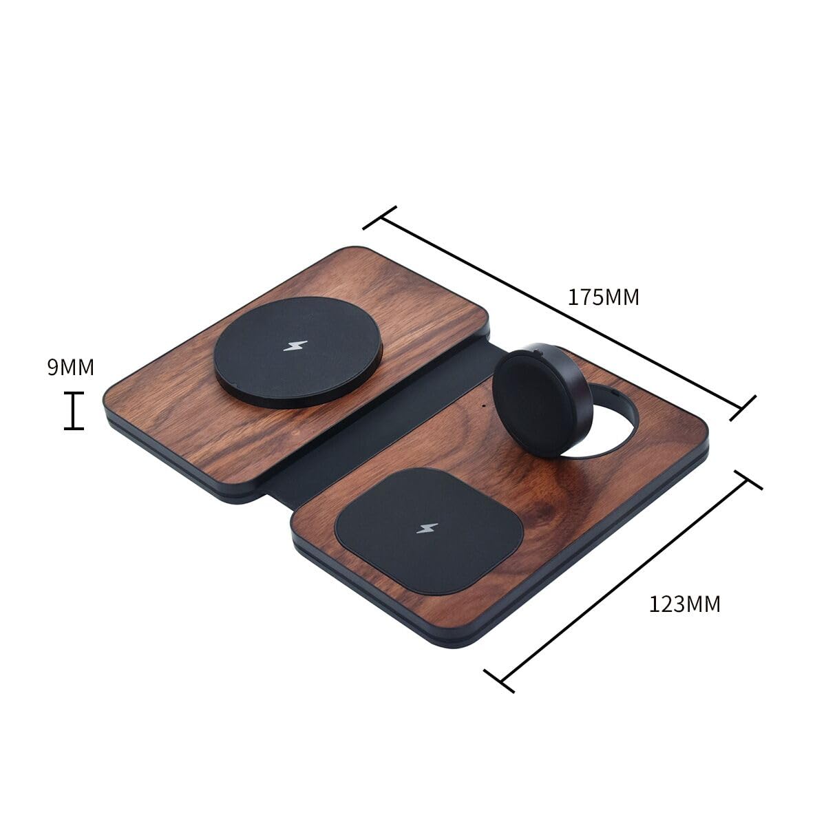 Stazione di ricarica 3 in 1 per dispositivi Apple, caricabatterie wireless veloce e sicuro, caricabatterie da viaggio pieghevole per telefono della serie 16-12, AirPods e iWatch Series (Wulnut)