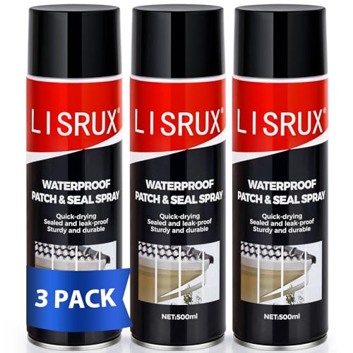 LISRUX Waterproof Patch & Seal Rubberized Sealant Spray 17 oz (Pack of 3) Leak Stopper Rubber Spray to Seal Cracks Black Rubber Sealant Perfect for Gutters Wood Campers Roof Repair Windows
