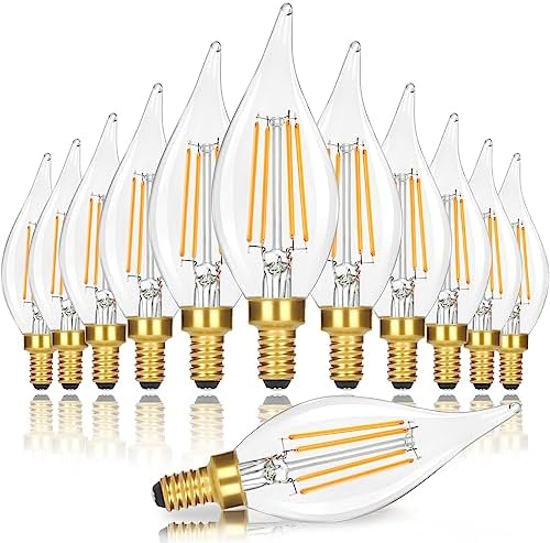 GoBright E12 Candelabra LED Light Bulbs, 4W 460 LM Flame Tip Candle Bulbs