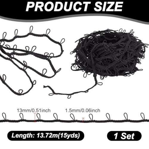 AHANDMAKER 15 Yards Braid Trim with Elastic Button Loops Black Button Loop Tape Sewing Dress Zipper Extender Buttonhole Lace Trim for Wedding Bridal Dress Costume Collars DIY Crafts - Image 2