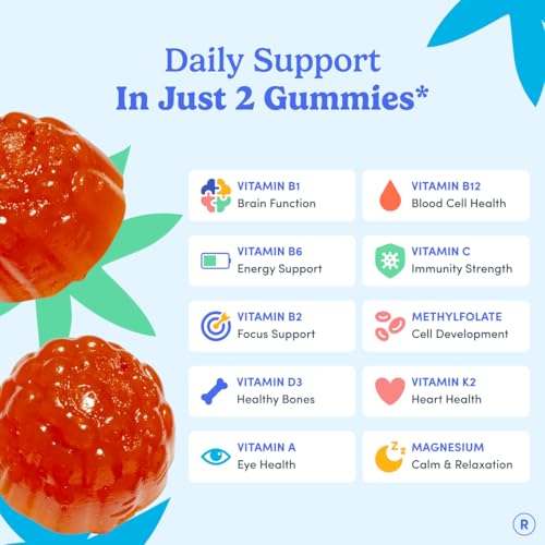 Image of FIRST DAY Vitamins for Teens - Teen Multi Vitamins for Girls & Boys 12-17, Organic Fruit & Veggie Blend - 12 Key Nutrients: Vitamins A, B1, B2, B6, B9, B12, C, D3, E, K2-60 Day Supply