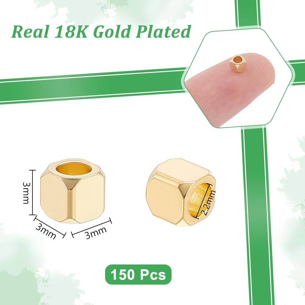 UNICRAFTALE About 150Pcs Real 18K Gold Plated Square Smooth Spacer Beads Stainless Steel Cube Beads Metal Loose Bead Big Hole Bracelet Bead for Bracelet Necklace Earring Jewelry Making Hole 2.2mm - Image 3