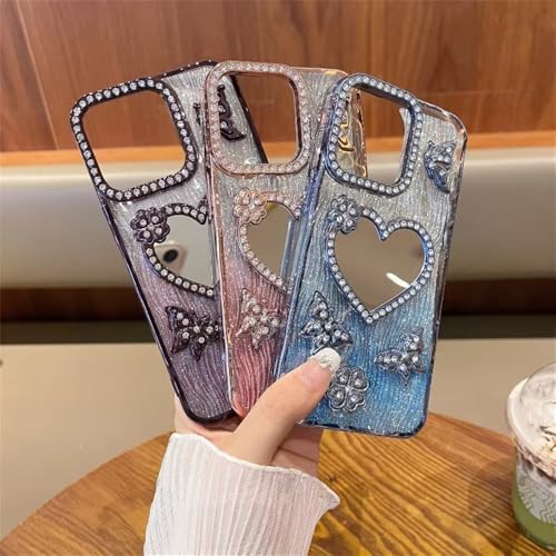 Coque iPhone 12 Pro avec papillon en strass et dos miroir argent