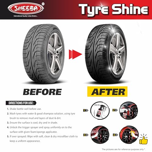 SHEEBA TYRE SHINE Polish with foam applicator pad for Cars & Bikes, Original Back to Black look, Long Lasting Results, for Rubber, Plastic Parts, Prevents Premature Ageing, Dullness, Non Greasy: 250mL (Image - 4)