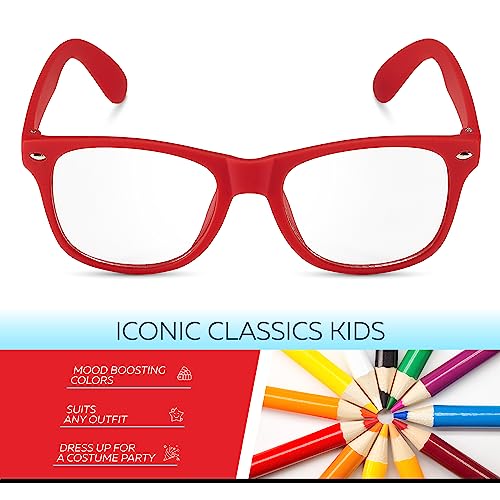 Image of Kids Sunglasses for Boys Girls Age 3-12 Classic Children Sun Glasses UV400 | Fun Colors, Rubberized Frame, UV Protection Shatterproof Lens, Square Kids Toddler Shades for Beach, Travel, Everyday