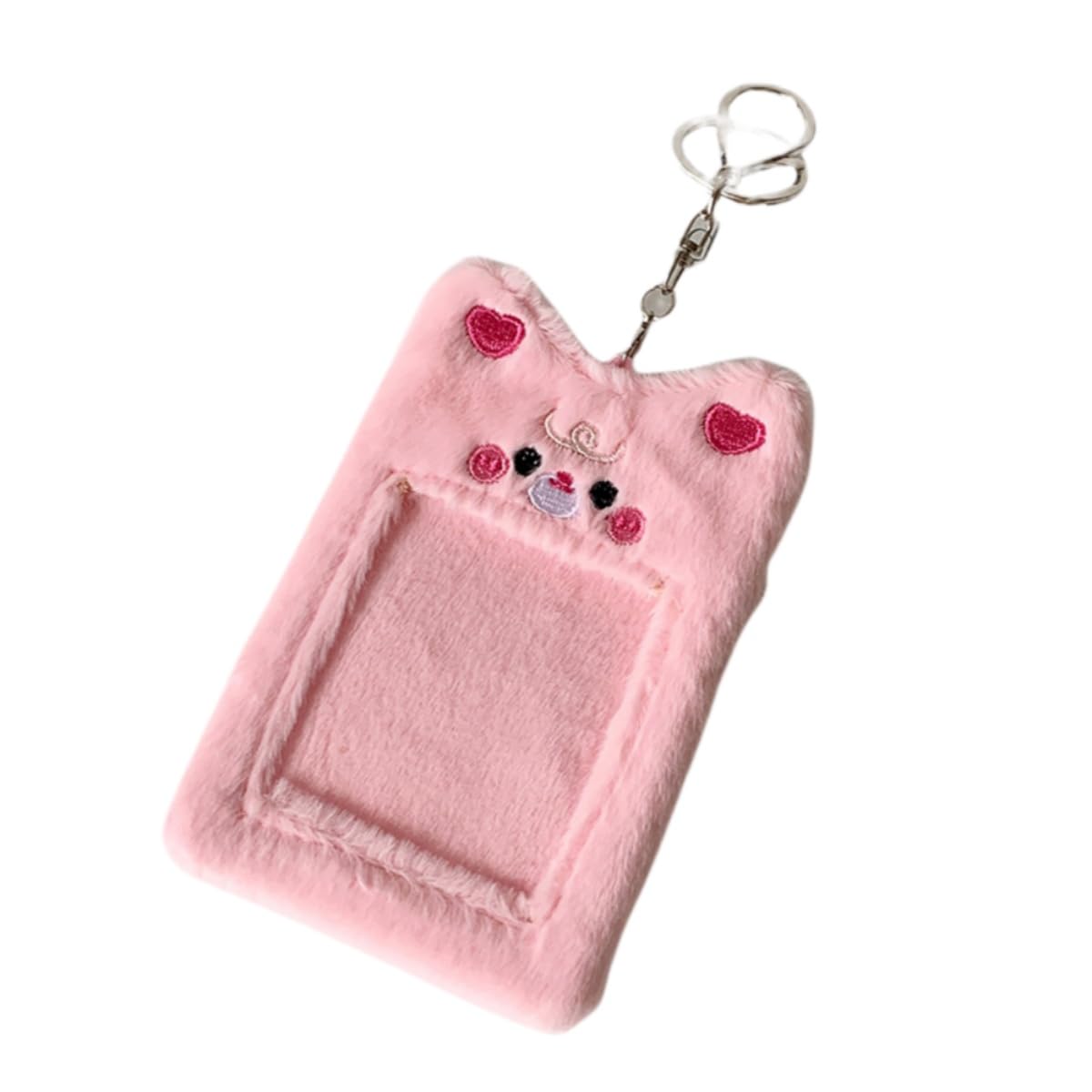Porte-Photo en Peluche Lapin Mignon, Porte-Carte d'Identité avec Porte-Clés, Étui de Protection pour Photocards, Carte Bancaire, Décoration pour Sac à Dos, Cadeau pour Filles et Fans (A09)
