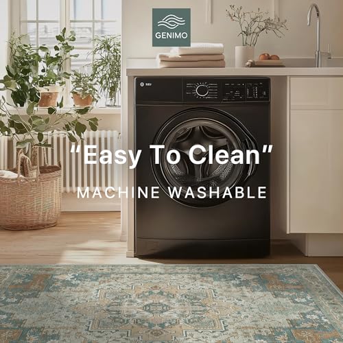 GENIMO 2x5 Runner Rugs for Hallway, Machine Washable Non Slip Vintage Rugs, Low Pile Lightweight Soft Print Rug for enrtyway, Corridor, Home Office, Kitchen,Ash Blue