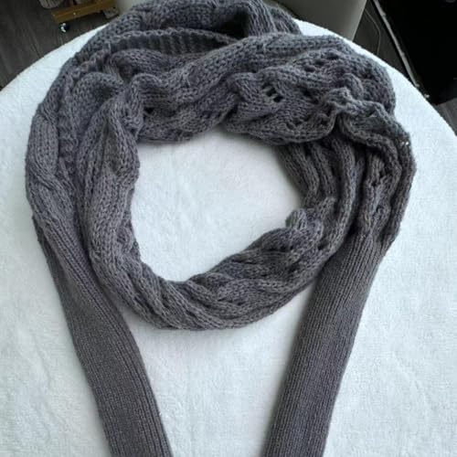 LELEBEAR Womens Knitted Double Sleeve Scarf, Multifunctional Scarf with Sleeves for Women, knitted Cable Wrap Shrugs2