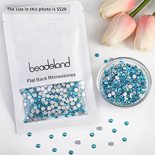 Image of Beadsland Flat Back Crystal Rhinestones, Aquamarine AB, SS20, 2880pcs | Flatback Glass Gems, 4.6-4.8mm, for Nail Art Craft, Glue Fix
