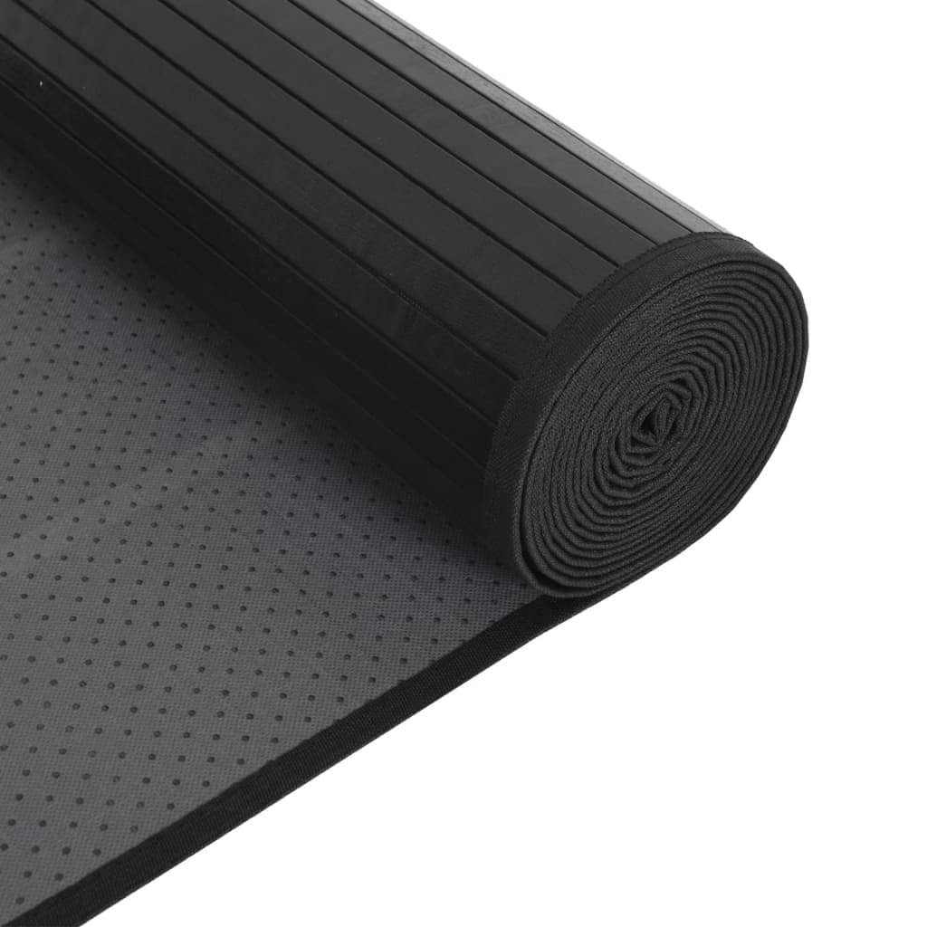Tapis en bambou noir 100 x 100 cm – Tapis de sol carré en fibre naturelle avec dessous antidérapant – Tapis en bambou robuste pour salon, cuisine et couloir