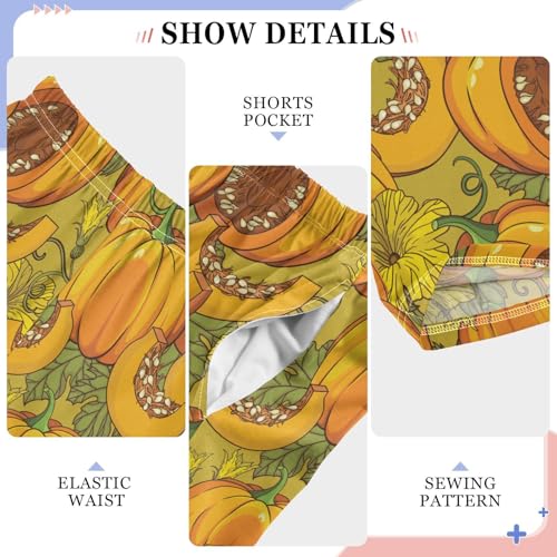 Pumpkin Slice Floral Boys Long Pants Soft Trousers Elastic Waist Kids Lounge Bottoms with Pockets S-XL4