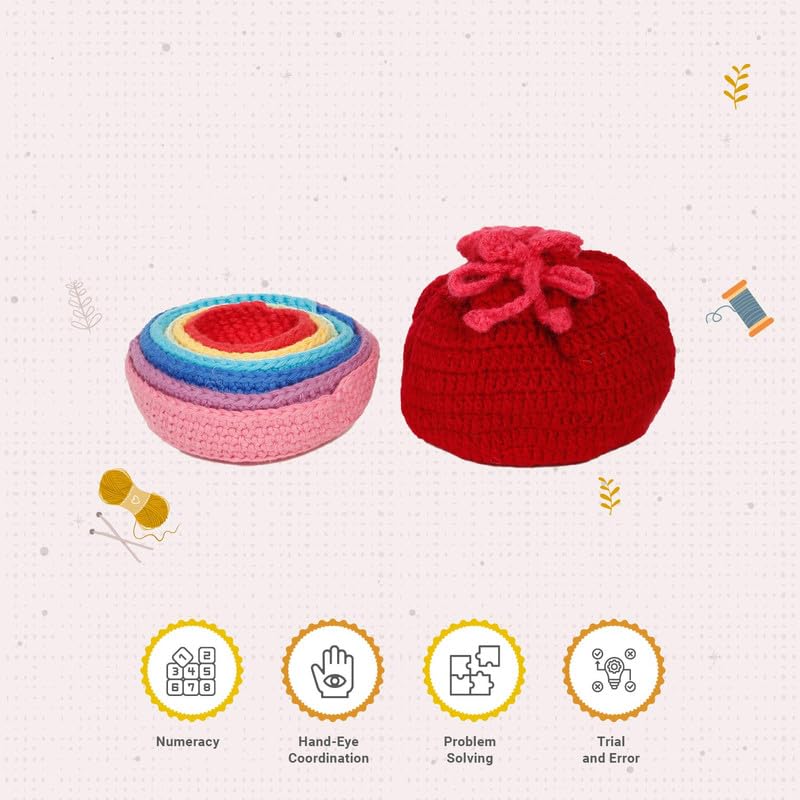 Image of LITTLE GINNIE Montessori Color Sorting & Counting Toys for Kids | Crochet Toys for Babies, Rattle Ball for Fine Motor Skills & Recognition | Learning Montessori Toy | Nesting Ball Game with Potli