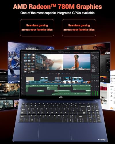 Image of NIMO 15.6 inch IPS FHD-Gaming-Laptop, AMD Ryzen 7 8745HS 64GB DDR5 RAM 2TB SSD (Beat R9 6900HX, up to 4.9GHz) Radeon 780M GPU Business Computer with 100W Type-C Backlit Keyboard, Fingerprint USB-C 4.0
