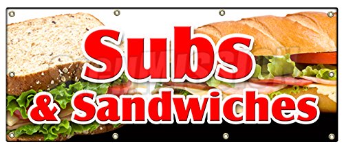 36"x96" SUBS & Sandwiches Banner Sign Hero hoagie Huge Homemade Grinders Drinks
