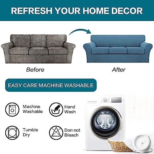 Turquoize TQFTSLIPCOVER-3-DUSTYBLUE 4 Piece Sofa Covers For 3 Cushion Couch Sofa Slipcover Soft Couch Cover thumb #6