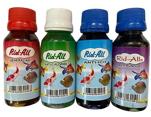 AKSHAT Enterprises Rid-All Aquarium Water Medicine, Fish Medicines Cleaner, 100 ml Each, Pack of 4 (Anti-ich, Anti-Fungus, Anti-Chlorine, General Aid)